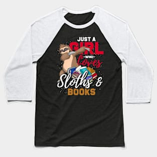 Bookworm Girl Sloth Baseball T-Shirt